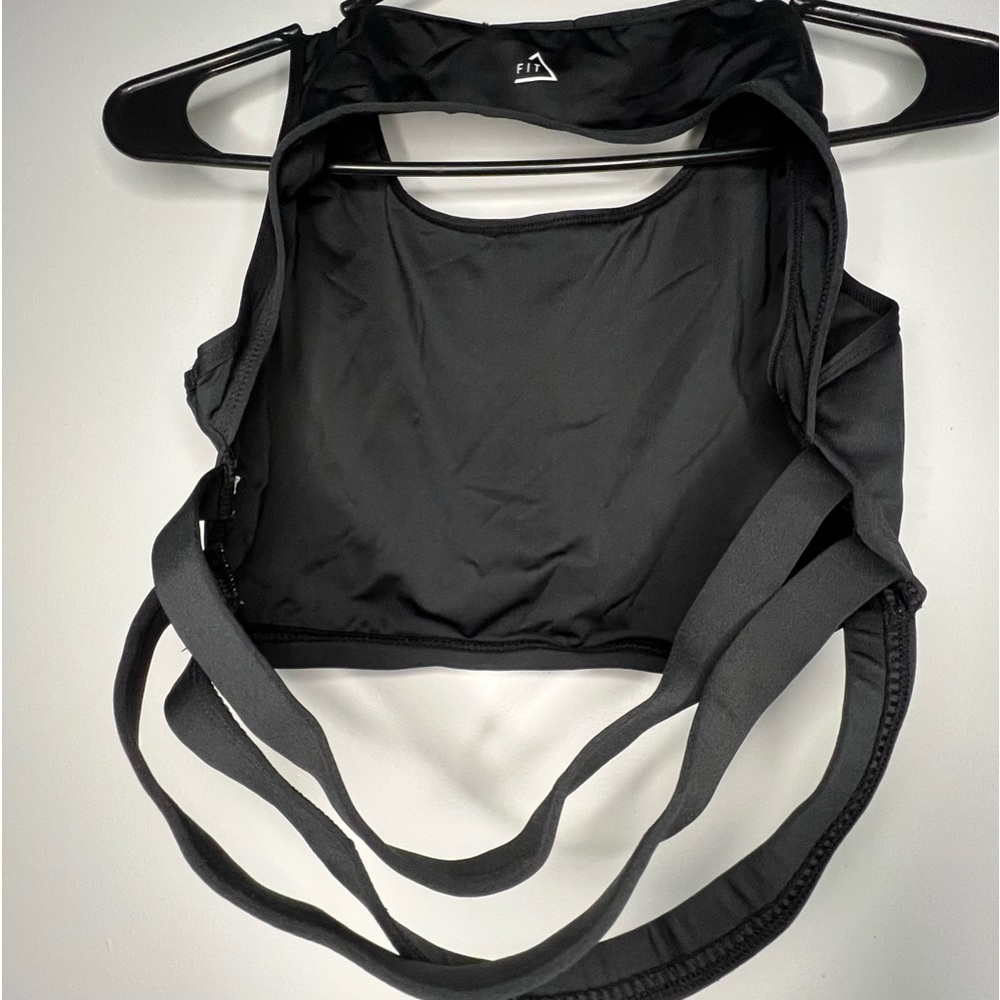 Boohoo black slightly open back sports bra